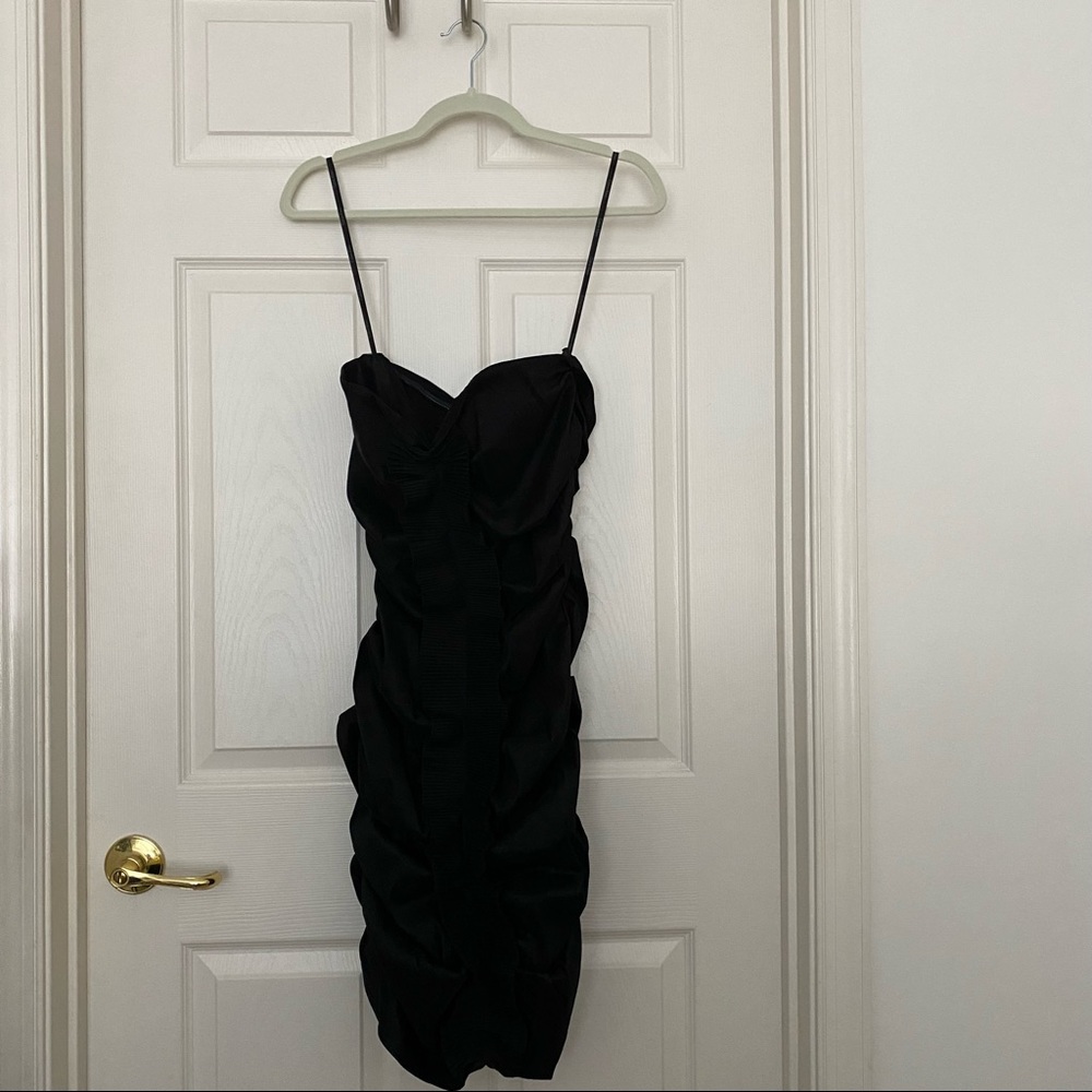 Calvin Klein Black Ruched Bodycon Dress Spaghetti Strap Cocktail Party Dress